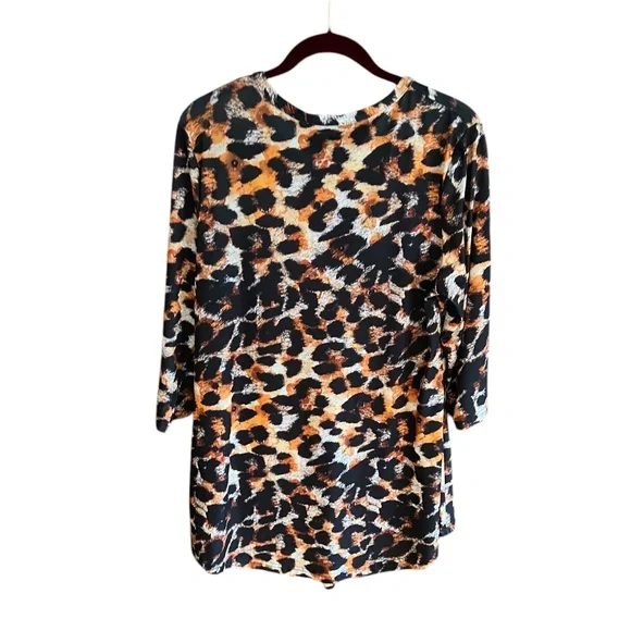 Animal Print Tunic Lily by Firmiana  Long Sleeves V-Neck Rust Orange Black - Picture 4 of 7
